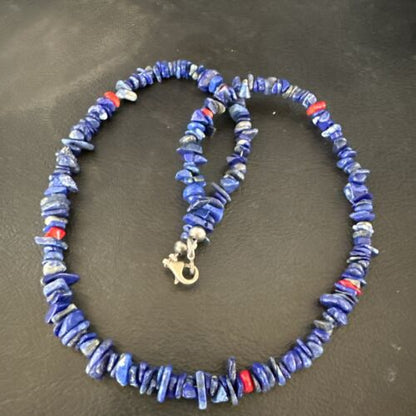 Navajo Lapis Lazuli Coral Necklace | Sterling Silver | 19" | Authentic Native American Handmade | 17606
