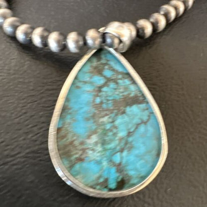 Men's Navajo Blue Spiderweb Turquoise Pendant Necklace | Sterling Silver | Authentic Native American Handmade | 16302