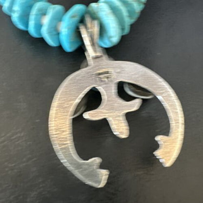 Navajo White Buffalo Blue Turquoise Naja Pendant | Sterling Silver Necklace | Authentic Native American Handmade | 15026