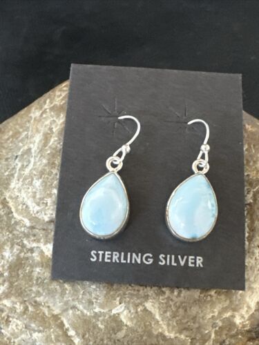 Navajo Blue Larimar Dangle Earrings | Sterling Silver | Authentic Native American Handmade | 17292