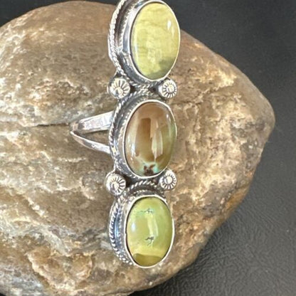 Navajo Green Royston Turquoise Multi-Stone Ring | Authentic Native American Sterling Silver | Sz 10.5 | 16723