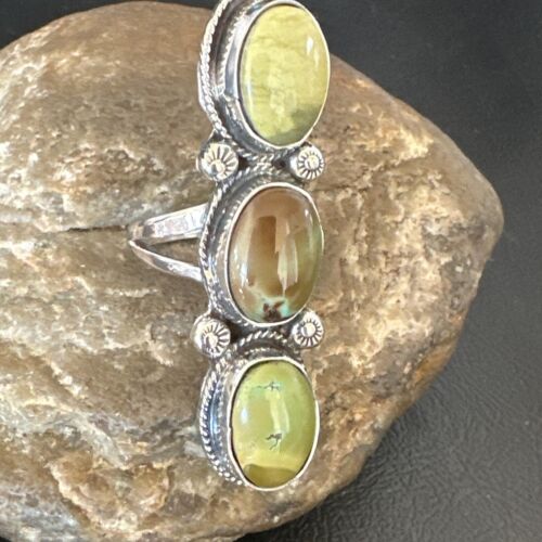 Navajo Green Royston Turquoise Multi-Stone Ring | Authentic Native American Sterling Silver | Sz 10.5 | 16723