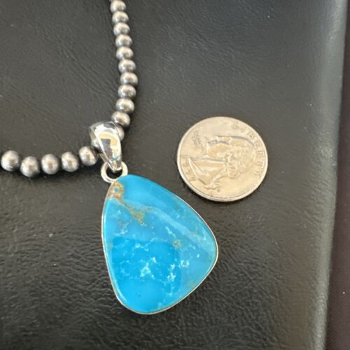 Navajo Blue Kingman Turquoise Pendant Necklace | Sterling Silver | 20" | Authentic Native American Handmade | 16671