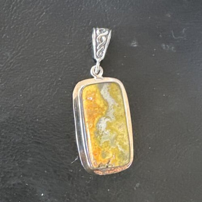 Navajo Bumblebee Jasper Pendant Necklace | Sterling Silver | Authentic Native American Handmade | 15964