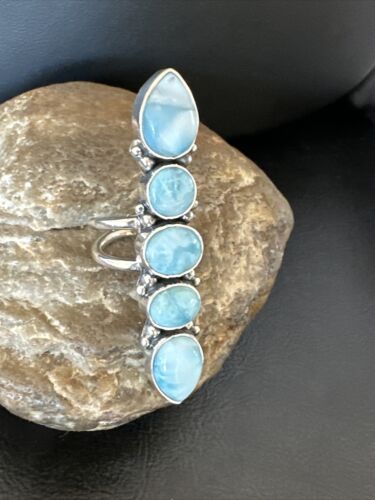 Navajo Blue Larimar Multi-Stone Ring | Authentic Native American Sterling Silver | Multi-Stone | Sz 7 | 15944