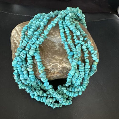 Navajo Blue Turquoise Nugget Bead Necklace | 5 Strand | Sterling Silver | 18" | 15077