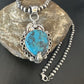 Navajo Blue Turquoise Pendant Necklace | Sterling Silver Pearls | Authentic Native American Handmade | 15639