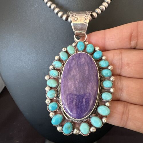 Navajo Purple Charoite Turquoise Pendant Necklace | Sterling Silver | Multi-Stone | 17145