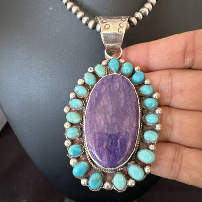 Navajo Purple Charoite Turquoise Pendant Necklace | Sterling Silver | Multi-Stone | 17145