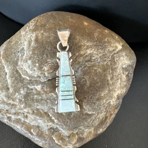Navajo White Opal Inlay Pendant Necklace | Sterling Silver | Authentic Native American Handmade | Sf 15680 - Masha USA