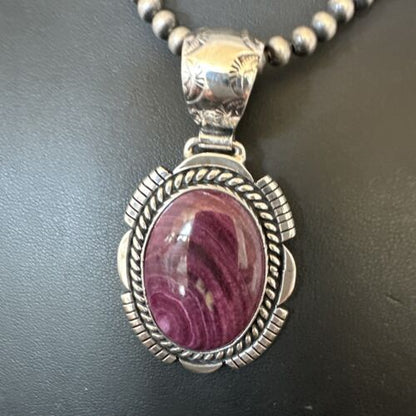 Navajo Purple Spiny Oyster Pendant | Sterling Silver | Native American Handmade Necklace | 16355