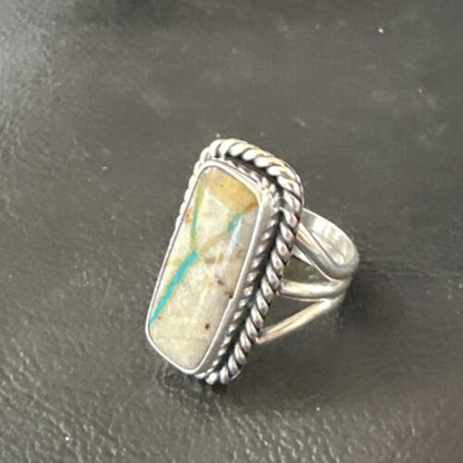 Navajo Ribbon Boulder Turquoise Ring | Sterling Silver | Sz 7 | Authentic Native American Handmade | 16473