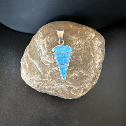 Arrowhead Blue Opal Inlay Pendant Necklace | Navajo Sterling Silver | Authentic Native American Jewelry | 15676