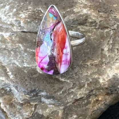 Navajo Turquoise Spiny Oyster Ring | Sterling Silver | Sz 8 | Authentic Native American Handmade | 16624