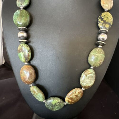 Navajo Green Turquoise Chunky Necklace | Sterling Silver | Graduated | Authentic Native American | 23" | 15202