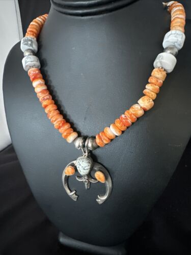 Navajo White Buffalo Turquoise Spiny Naja Pendant Necklace | Sterling Silver | 23" | 14929