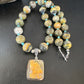 Bumblebee Jasper Pendant | Turquoise Bead | Navajo Sterling Silver Necklace 21" | 15910