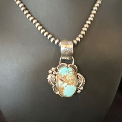 Blue Golden Hills Turquoise Pendant | Navajo Pearls | Sterling Silver Necklace 21" | 14995