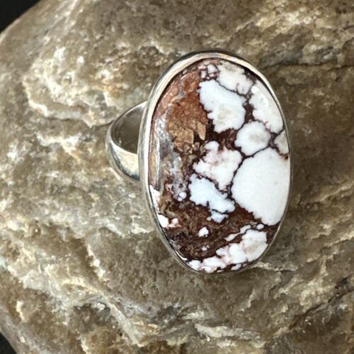 Men's Women's Wild Horse Turquoise Ring | Navajo Sterling Silver | Sz 8 | Authentic Native American Handmade | 17356