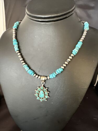 Navajo Kingman Turquoise Pendant Necklace | Sterling Silver | Native American Handmade | 14828