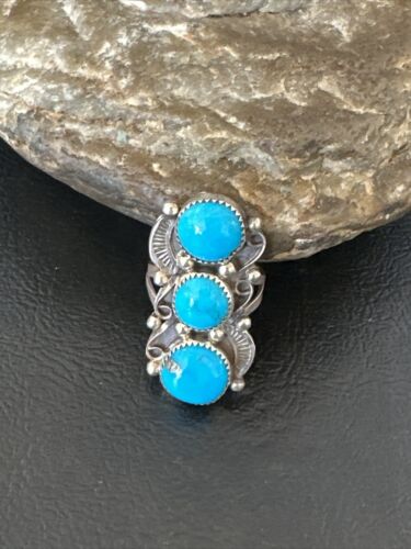 Navajo Blue Kingman Turquoise Cluster Ring | Authentic Native American Sterling Silver | Multi-Stone | Sz 7 | 16323