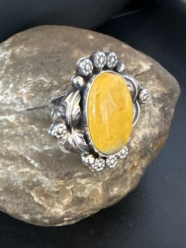 Navajo Yellow Bumble Bee Jasper Ring | Sterling Silver | Sz 10 | Authentic Native American Handmade | 14949