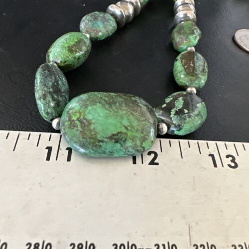 Navajo Green Turquoise Chunky Necklace | Sterling Silver | 21" | Authentic Native American Handmade | 15200