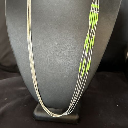 Navajo Green Gaspeite Heishi Bead Necklace | 5 Strand | Sterling Silver | 25" | 15133