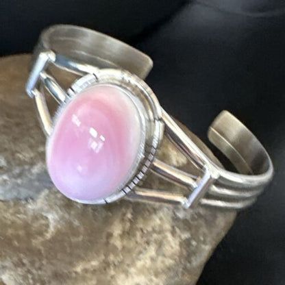 Navajo Pink Conch Cuff Bracelet | Sterling Silver | Authentic Native American Handmade | 16121