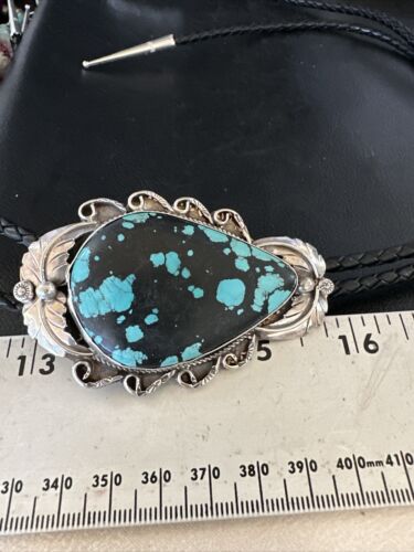 Men's Blue Spiderweb Turquoise Bolo Tie | Navajo Sterling Silver | Authentic Native American Handmade | 15008