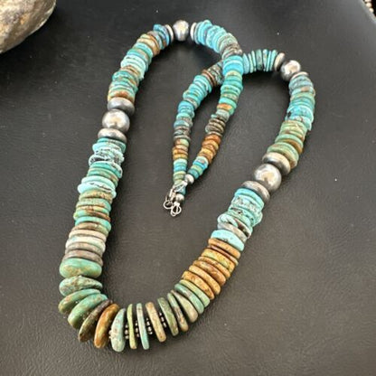 Navajo Blue Green Turquoise Necklace | Sterling Silver | Authentic Native American | 25" | 17054