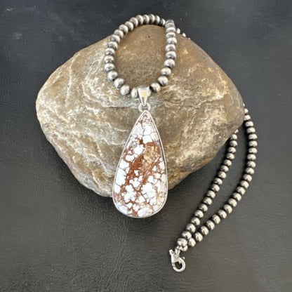 Wild Horse Blue Kingman Turquoise Necklace | Sterling Silver SW Pendant | Authentic Native American Handmade | 17322