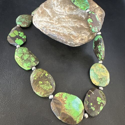 Navajo Green Turquoise Chunky Necklace | Sterling Silver | 19" | Authentic Native American Handmade | 15427