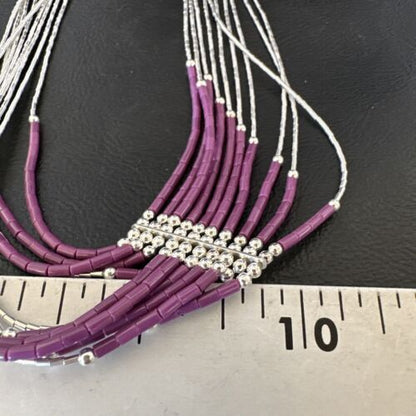 Navajo Sugilite 10-Strand Sterling Liquid Silver Tube Heishi Necklace 22" | Handmade | 16318