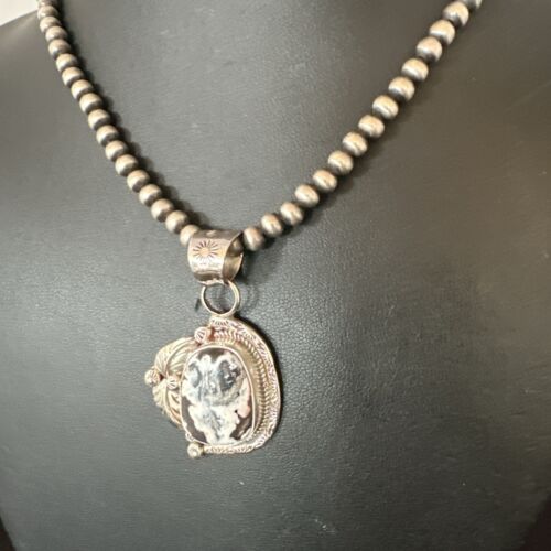 Men's White Buffalo Turquoise Pendant Necklace | Navajo Pearls | Sterling Silver | Native American Handmade | 17331