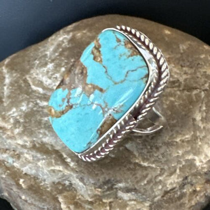 Men's Blue Turquoise #8 Navajo Ring | Sterling Silver | Sz 10.5 | Authentic Native American Handmade | 16636