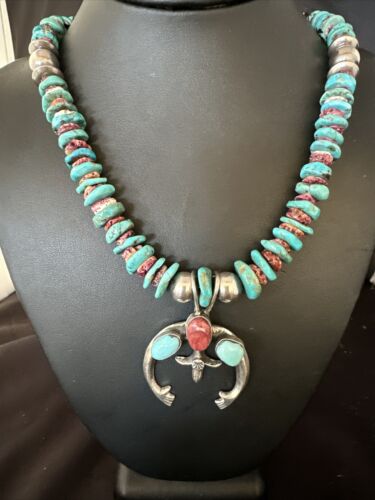 Navajo Men's Turquoise Purple Spiny Naja Pendant Necklace | Sterling Silver | Authentic Native American Handmade | 14953