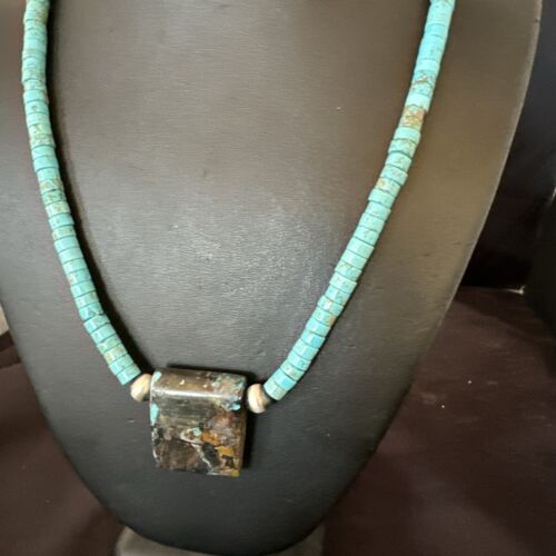 Navajo Spiderweb Turquoise Heishi Pearls Necklace | Sterling Silver | 20" | Authentic Native American Handmade | 16864