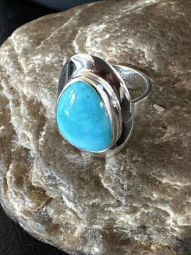 Navajo Sterling Silver Blue Kingman Turquoise Ring | Sz 8 | Authentic Native American Handmade | 17597