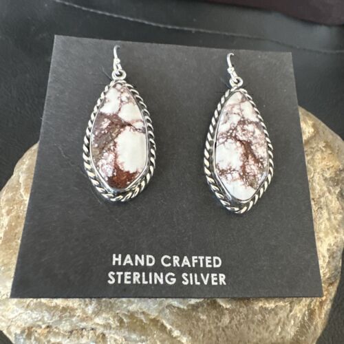 Navajo Wild Horse Turquoise Dangle Earrings | Sterling Silver | Authentic Native American Handmade | 16518