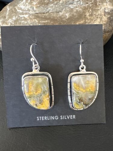 Navajo Bumblebee Jasper Earrings | Sterling Silver | Authentic Native American Handmade | 15825