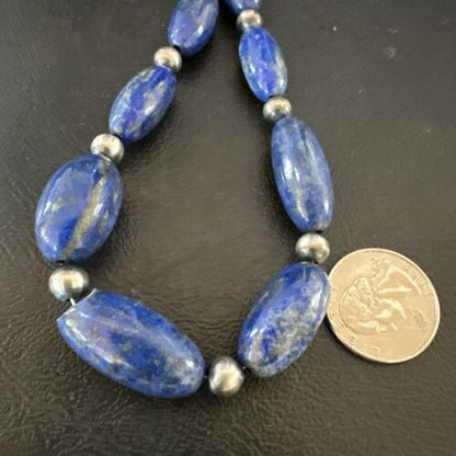 Navajo Blue Denim Lapis Chunky Necklace | Sterling Silver | 19" | Authentic Native American Handmade | 17486