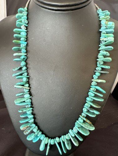 Navajo Blue Nugget Turquoise Bead Necklace | Sterling Silver Pearls | 20" | Authentic Native American Handmade | 16519