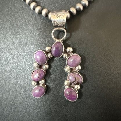 Navajo Horseshoe Naja Purple Sugilite Pendant Necklace | Sterling Silver | Authentic Native American Handmade | 15750