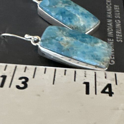 Navajo Blue Turquoise Dangle Earrings | Sterling Silver | Authentic Native American Handmade | 15431