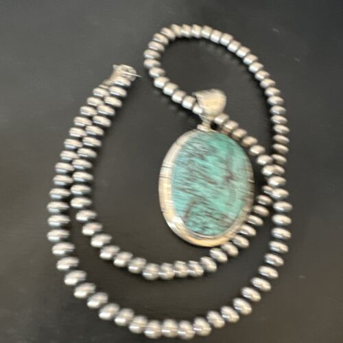 Men's Navajo Blue Spiderweb Turquoise Pendant Necklace | Sterling Silver | Authentic Native American Handmade | 16212