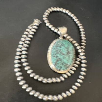 Men's Navajo Blue Spiderweb Turquoise Pendant Necklace | Sterling Silver | Authentic Native American Handmade | 16212