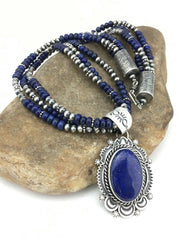 Navajo Lapis Lazuli Multi-Strand Necklace Pendant | Sterling Silver | Authentic Native American Handmade | 1273