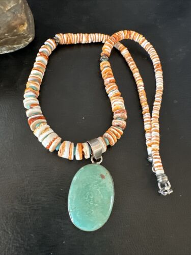 Navajo Green Turquoise Pendant | Sterling Silver | Authentic Native American Handmade | 17452