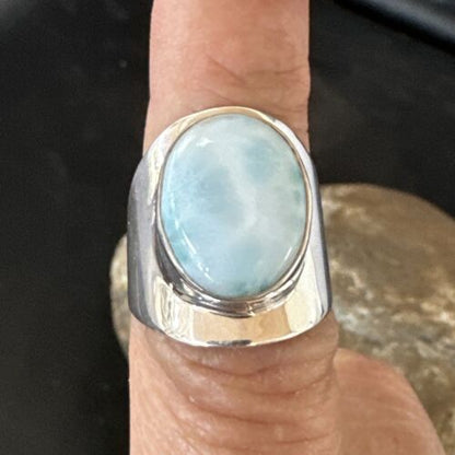 Navajo Blue Larimar Ring | Sterling Silver | Sz 7.5 | Authentic Native American Handmade | 17667